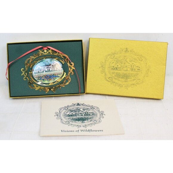 Vtg 1994 LJB Ranch House Texas Ornament Visions of Wildflowers Gold Porcelain - Picture 1 of 11